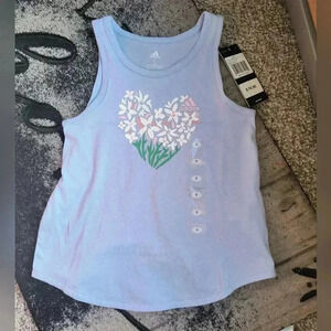 NWT Adidas Girls Tank Top Floral Heart Graphics Blue Shirt Top Size 5